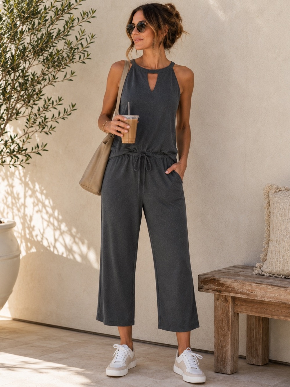 Kyodan Outdoor Halter Jumpsuit Petite Small Gray Stretch Travel Athleisure